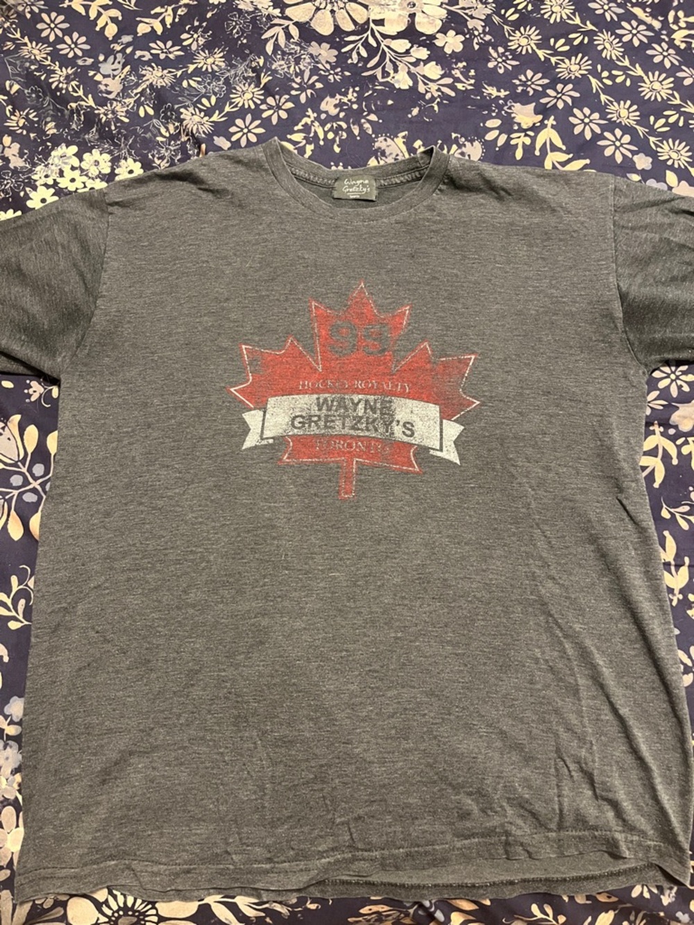 Charcoal Short-Sleeve Graphic Tee with Red Maple Emblem